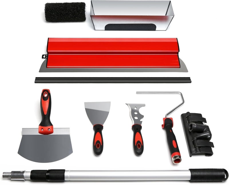 Ceeintee Drywall Skimming Blade Set, Include 24" Skimming Blade, 12" Mud Pan, 7" Drywall Compound Rollers, a Extension Handle and Three Drywall Tools for Drywall/Plaster/Wallboard - Image 1